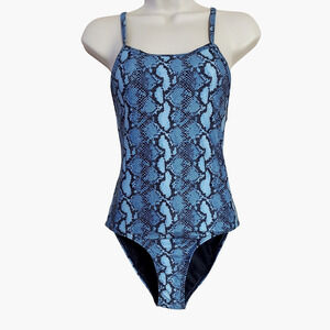 E-ko Beach Life PinkFish Jost One-Piece Blue Snakeskin Racerback Hi-Cut Swimsuit